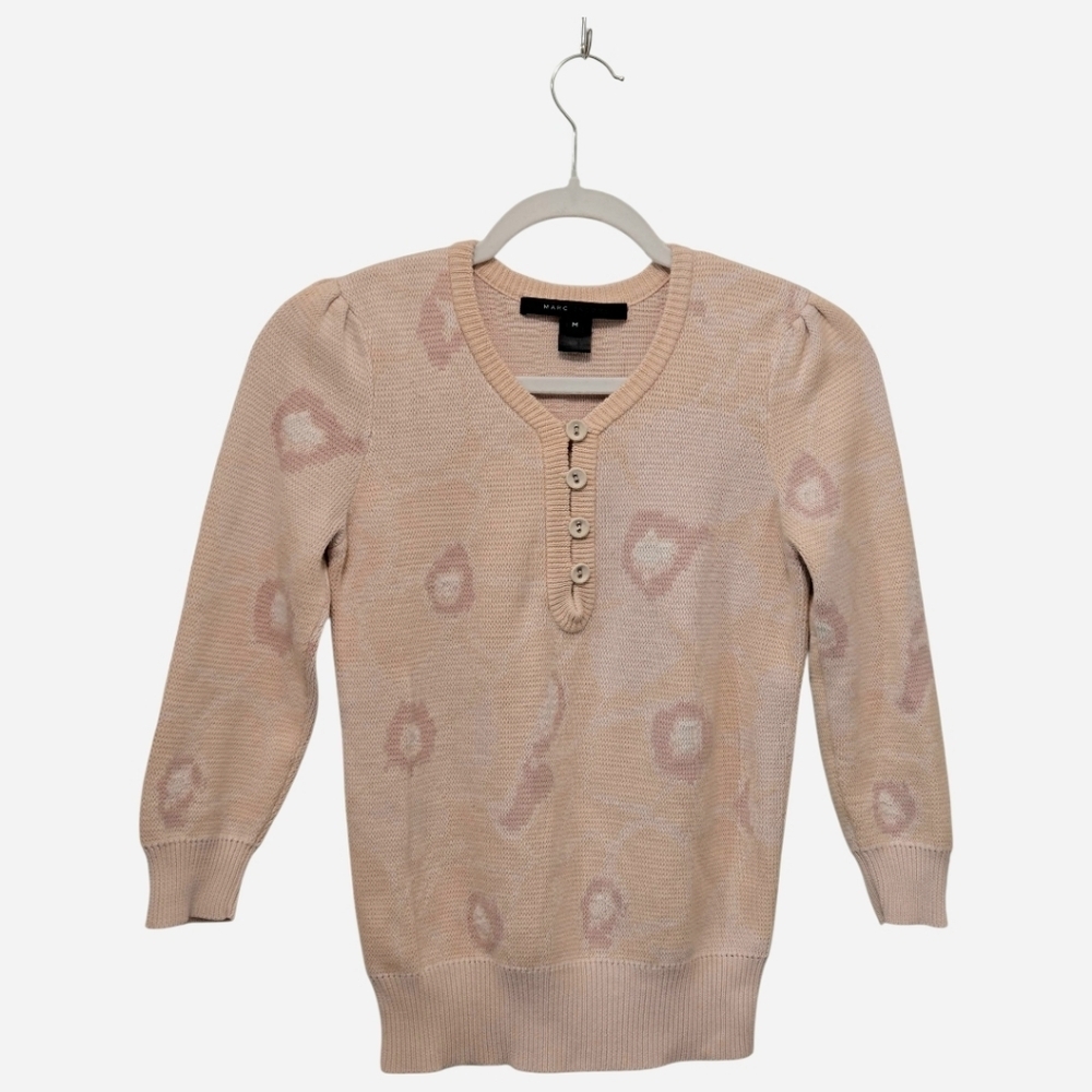 Marc By Marc Jacobs Y2K Floral Knit Henley Sweater Medium Pink Cream Coquette - Picture 14 of 15